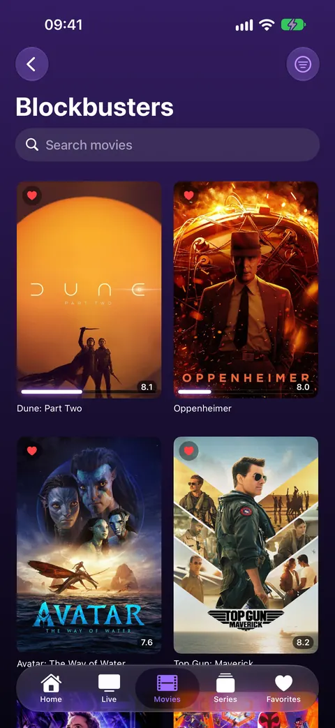 iPhone: a grid of film posters with their ratings